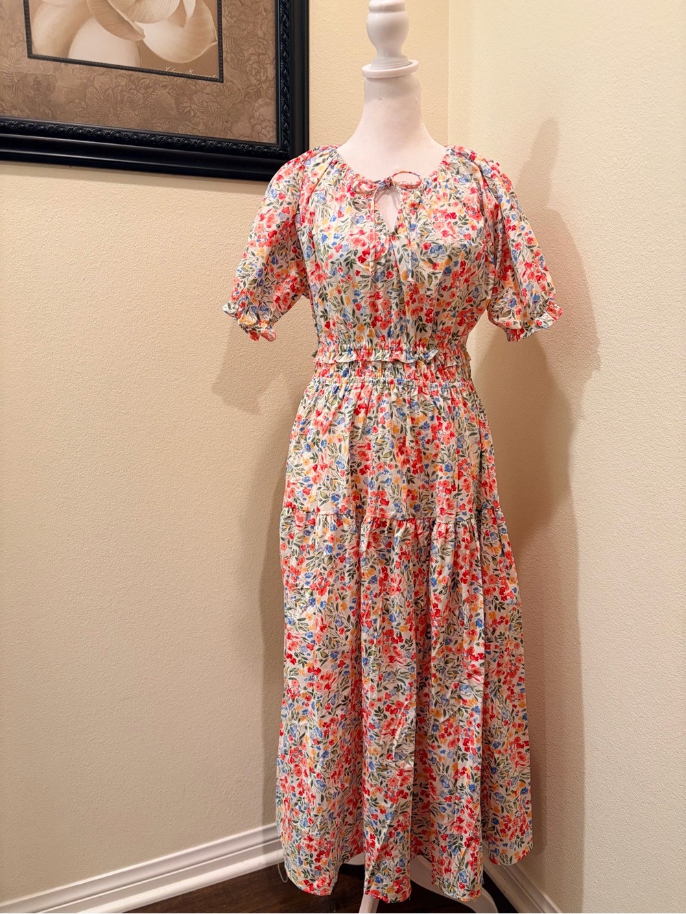 Kaii Maxi Cotton Dress with Multicolor Vibrant Floral Print size Medium NWT